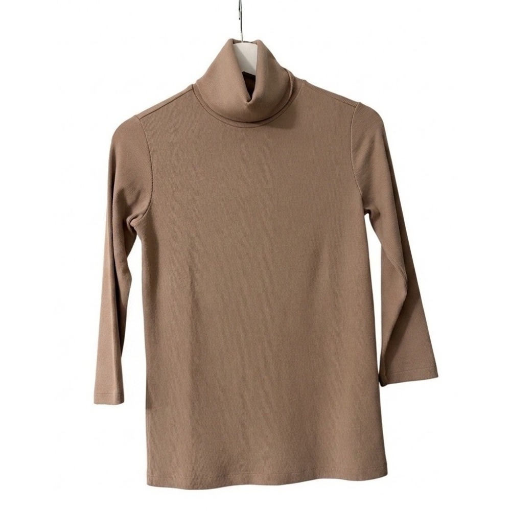 L'Agence Aja Turtleneck Top Ribbed Soft Knit Mochaccino Beige 3/4‎ Sleeve Small